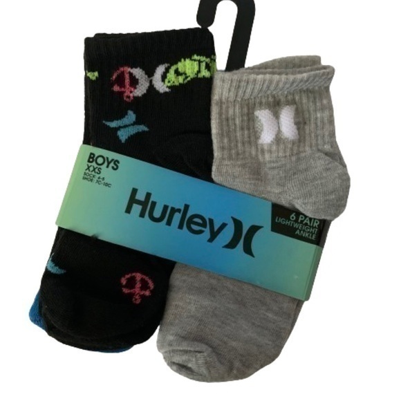 NWT. HURLEY Boys’ 6 Pair Ankle Socks - Picture 1 of 6